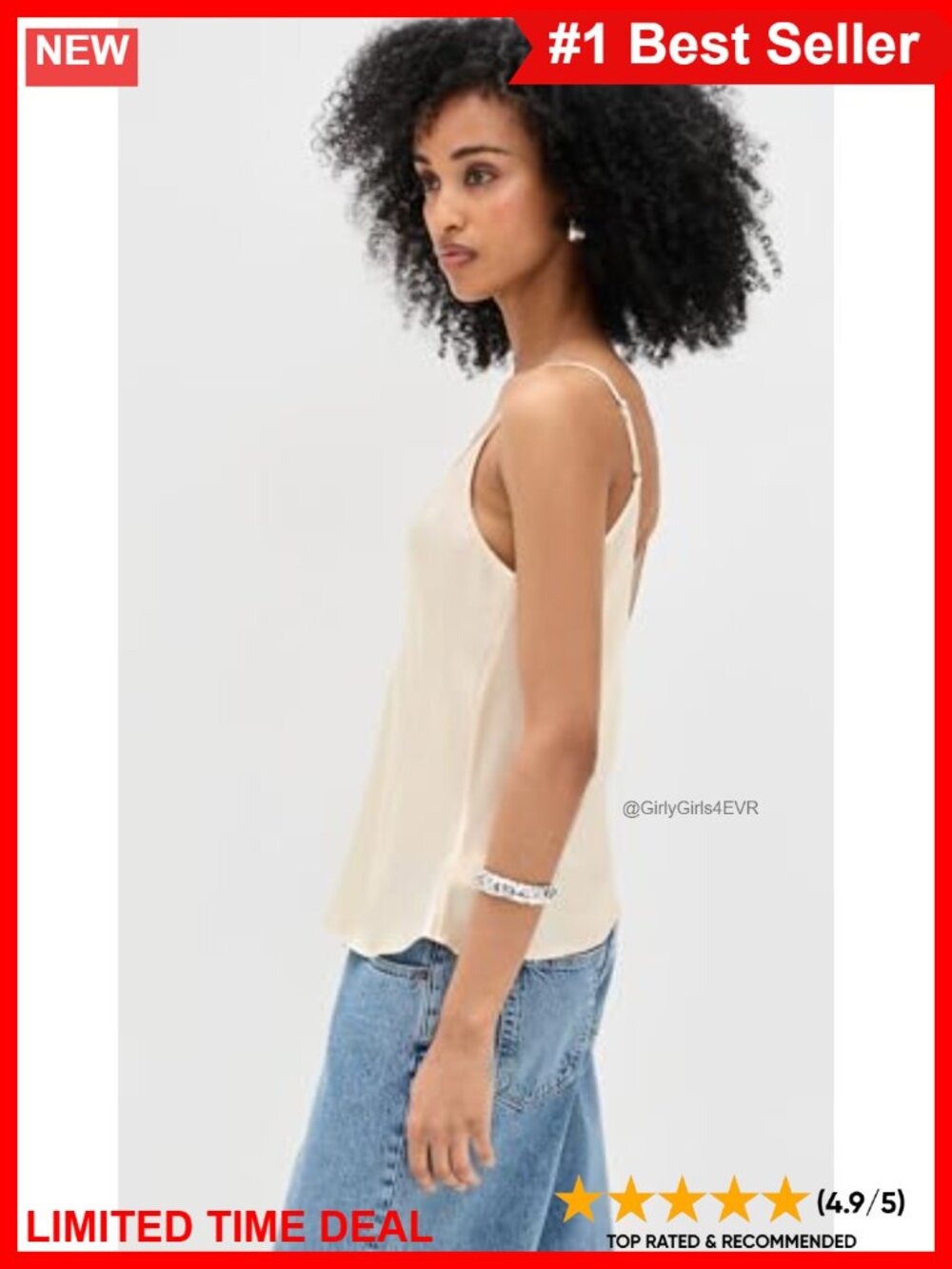 Lightweight Charmeuse Camisole Fitted V-Neck Adjustable Straps - Picture 4 of 5